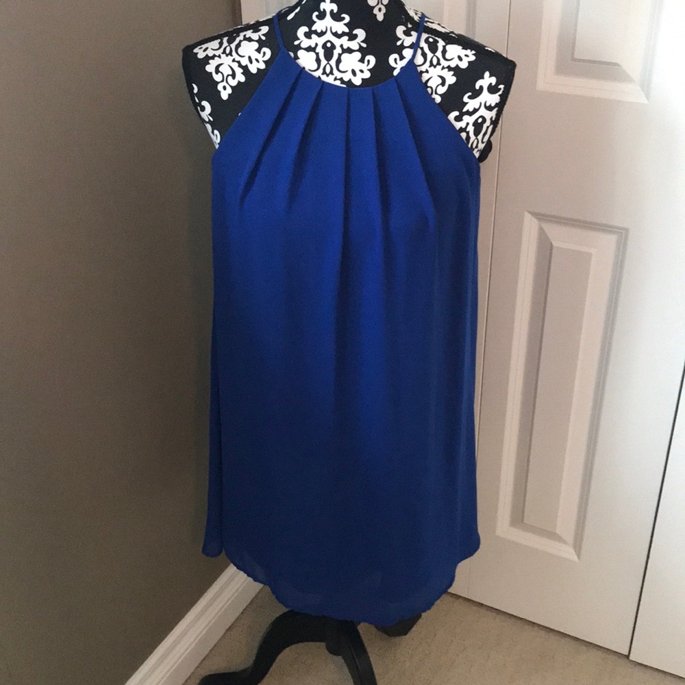 Flowy royal blue shift dress.